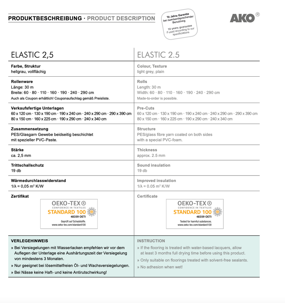Teppichunterlage Elastic 2,5 AKO Ideal für Parkettboden 290 cm